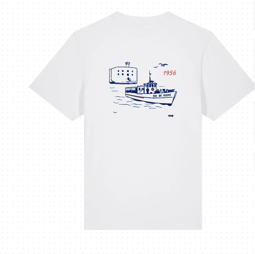 Aperçu du t-shirt « Le Roi de Rome », illustration du fort et du bateau